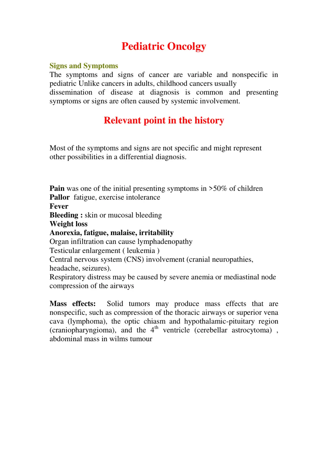 غلاف تقرير Signs and Symptoms Pediatric Oncology