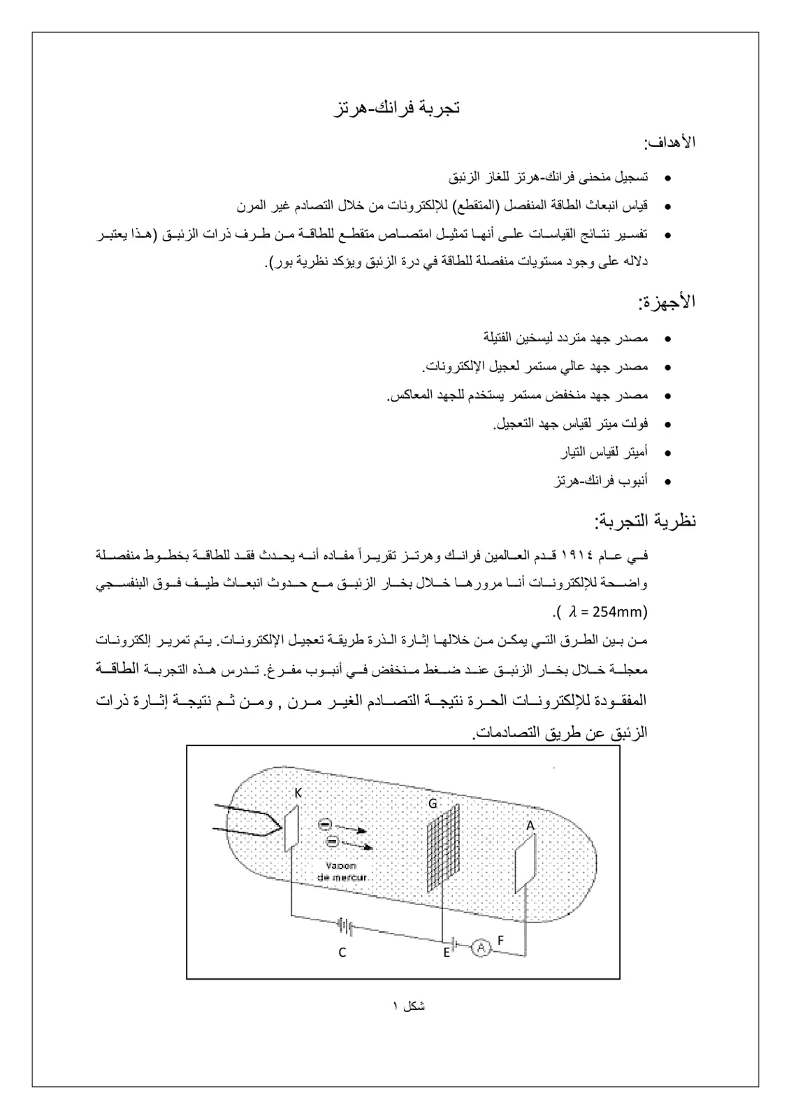 غلاف تقرير تجربة فرانك- هرتز
