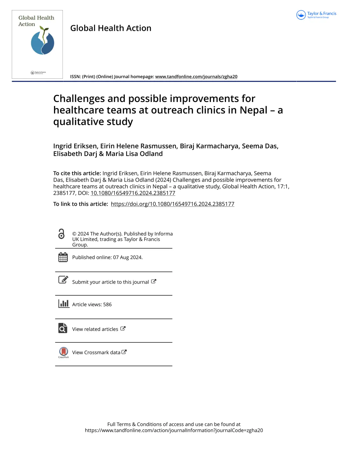 غلاف تقرير Challenges and possible improvements for healthcare teams at outreach clinics in Nepal - a qualitative study