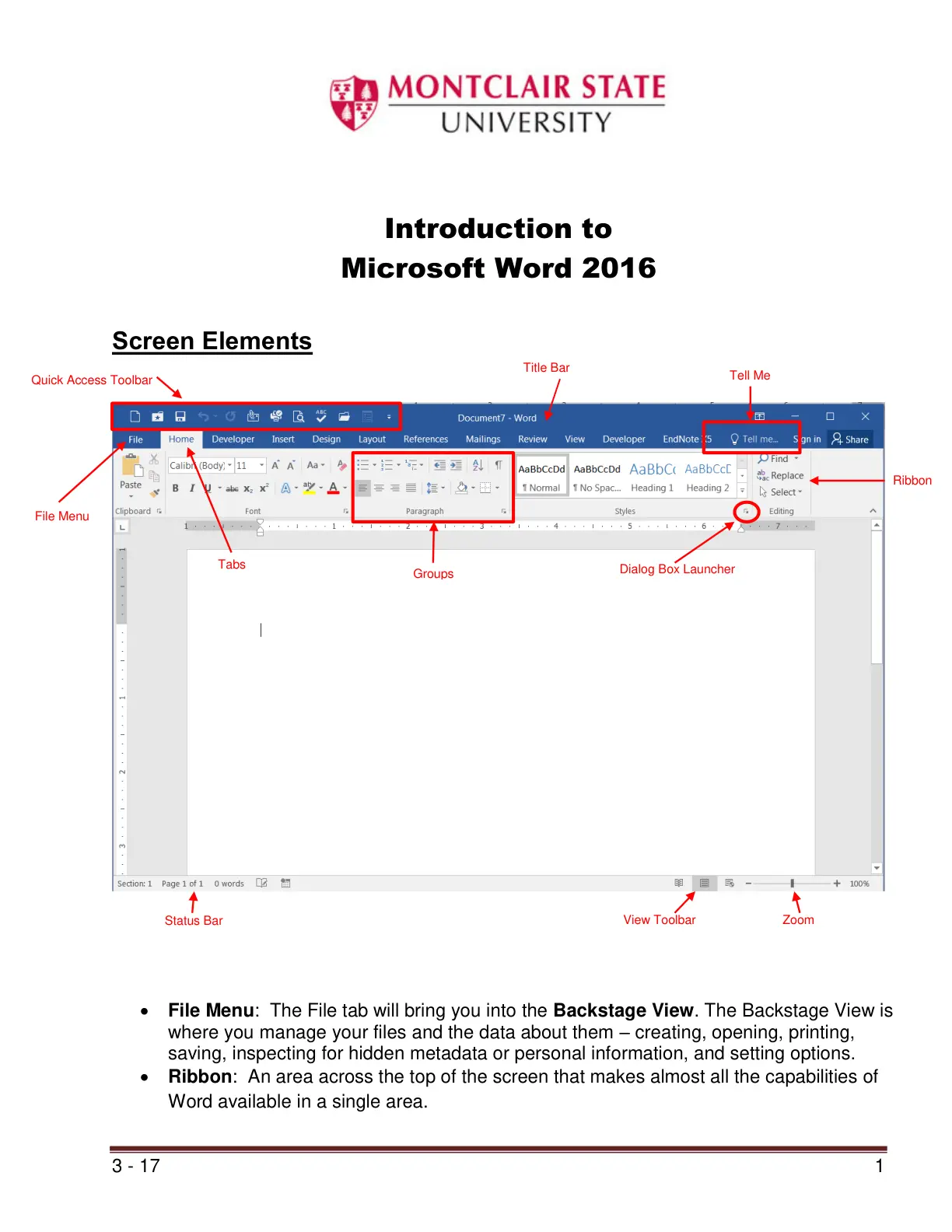 غلاف تقرير Introduction to Microsoft Word 2016