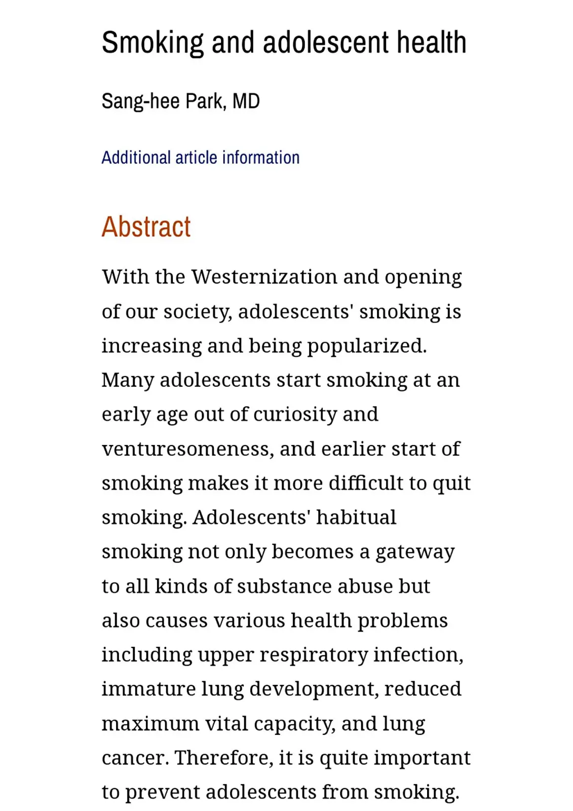 غلاف تقرير Smoking and adolescent health