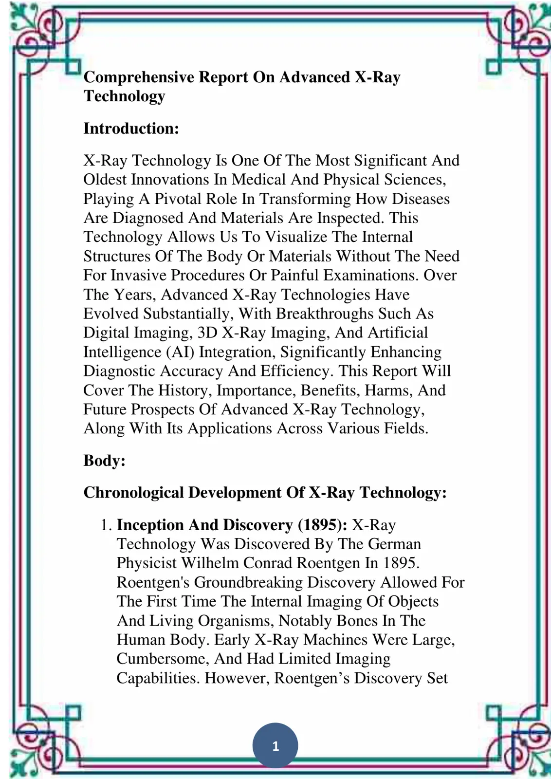 غلاف تقرير Comprehensive Report On Advanced X-Ray Technology