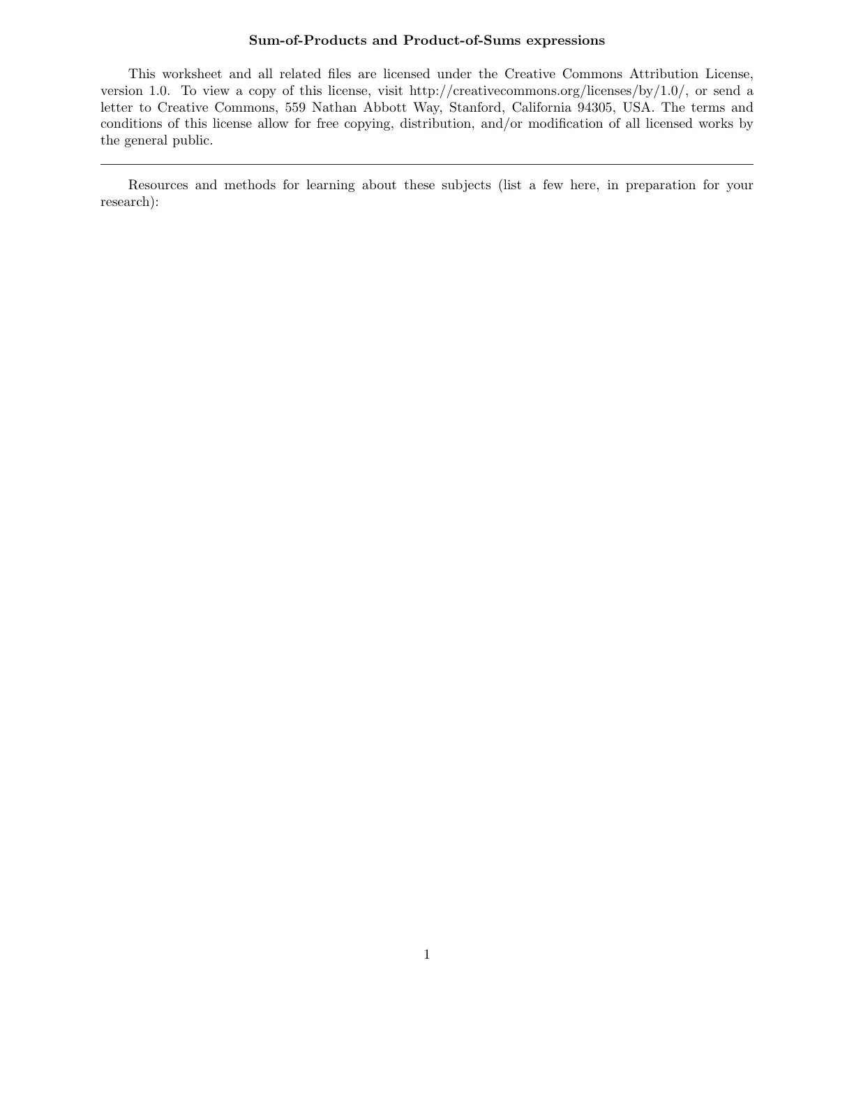 غلاف تقرير Sum-of-Products and Product-of-Sums expressions