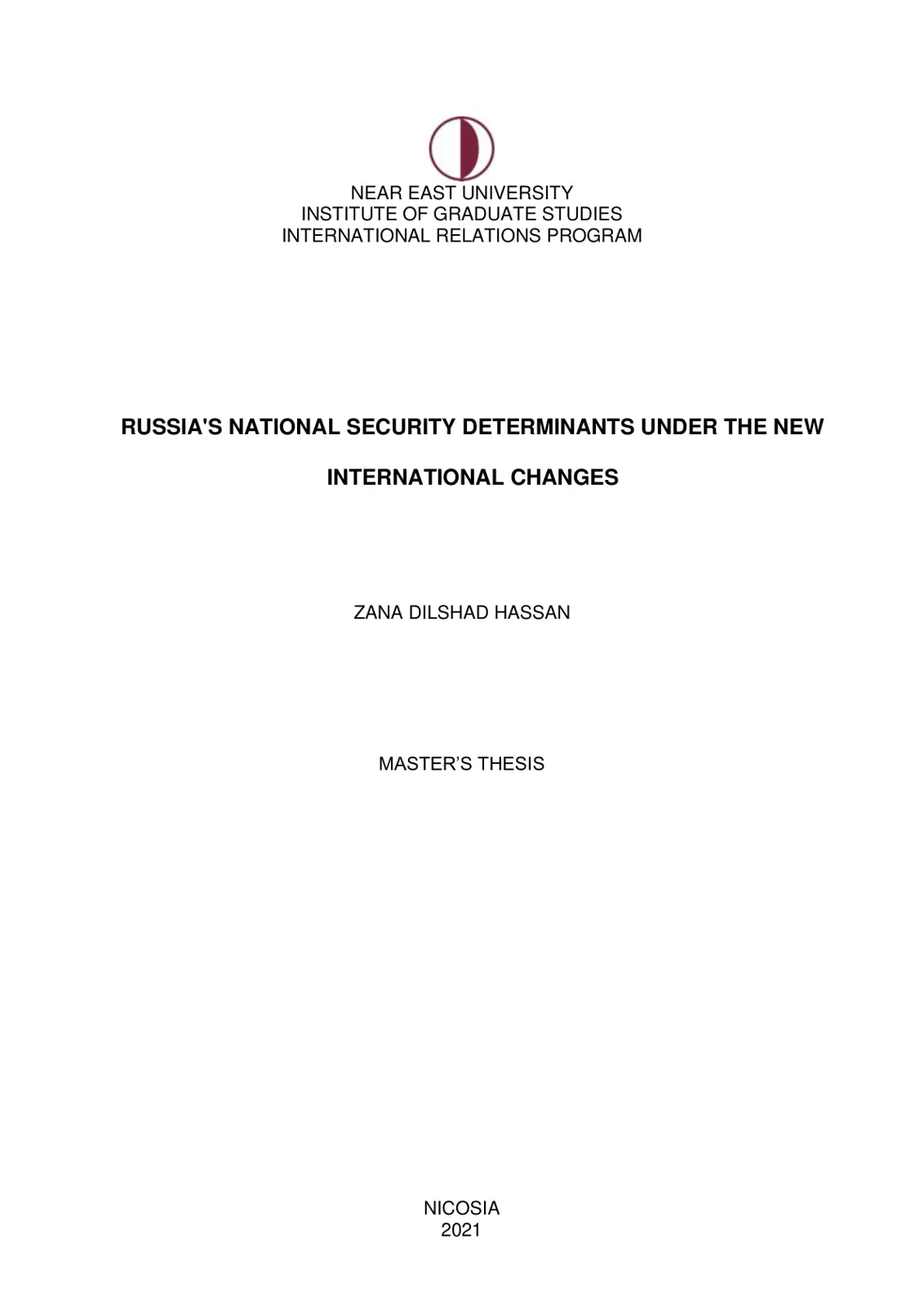 غلاف تقرير RUSSIA'S NATIONAL SECURITY DETERMINANTS UNDER THE NEW INTERNATIONAL CHANGES