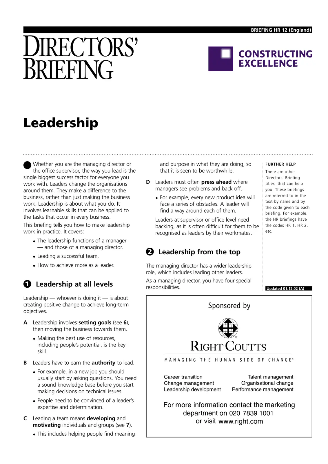 غلاف تقرير DIRECTORS' BRIEFING HR 12 (England) Leadership
