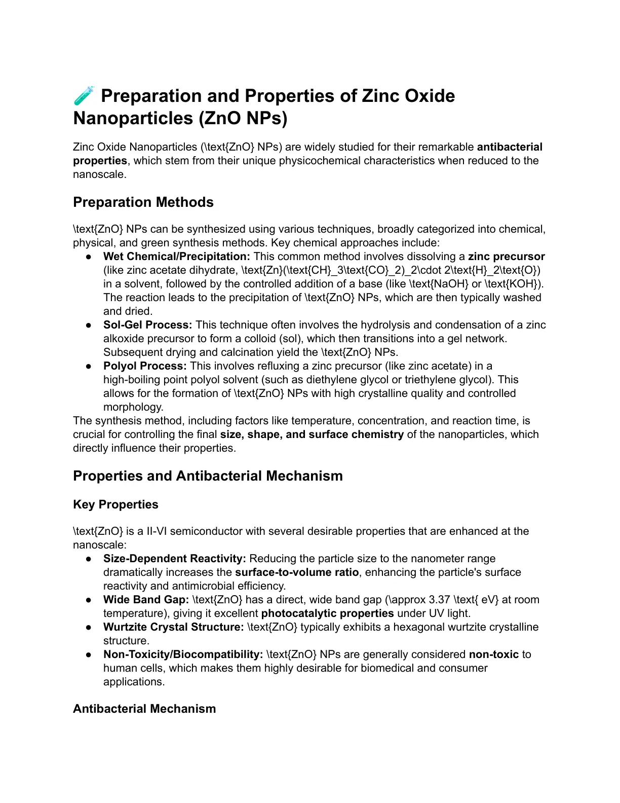 غلاف تقرير Preparation and Properties of Zinc Oxide Nanoparticles (ZnO NPs)