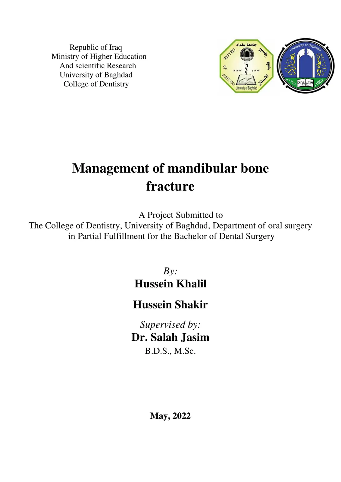 غلاف تقرير Management of Mandibular Bone Fracture