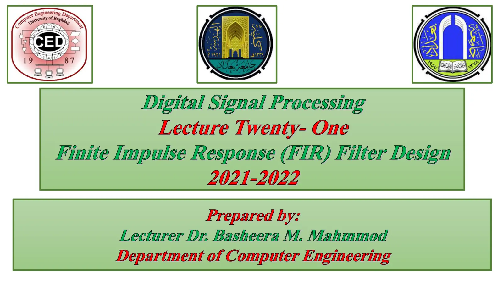 غلاف تقرير Finite Impulse Response (FIR) Filter Design