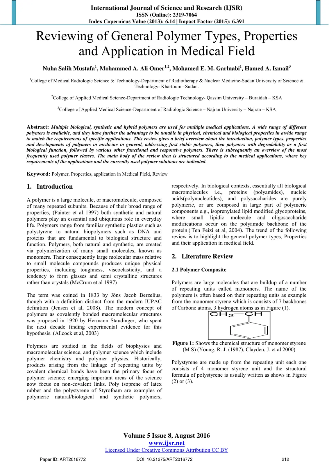 غلاف تقرير Reviewing of General Polymer Types, Properties and Application in Medical Field