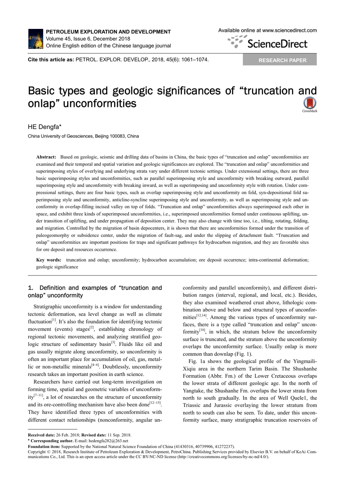 غلاف تقرير Basic types and geologic significances of “truncation and onlap" unconformities