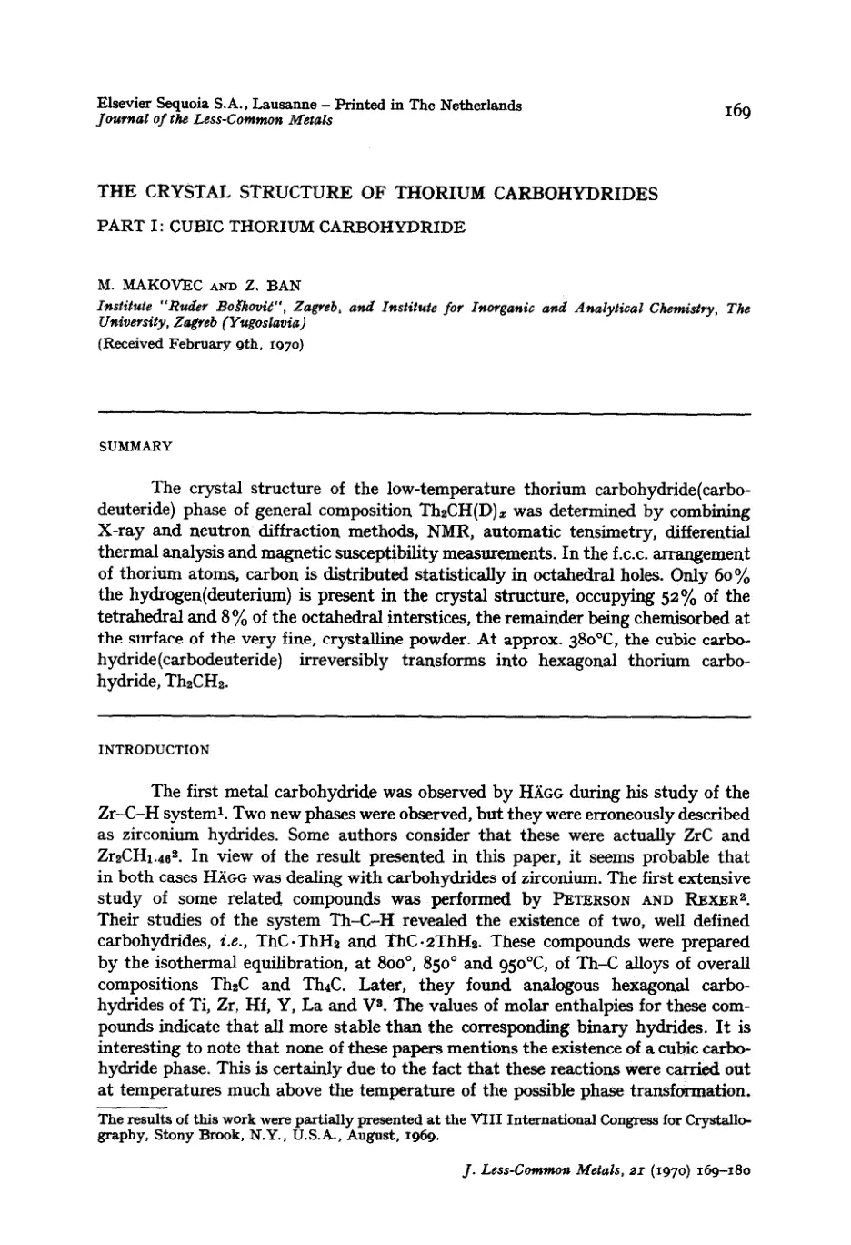 غلاف تقرير The Crystal Structure of Thorium Carbohydrides – Part I: Cubic Thorium Carbohydride
