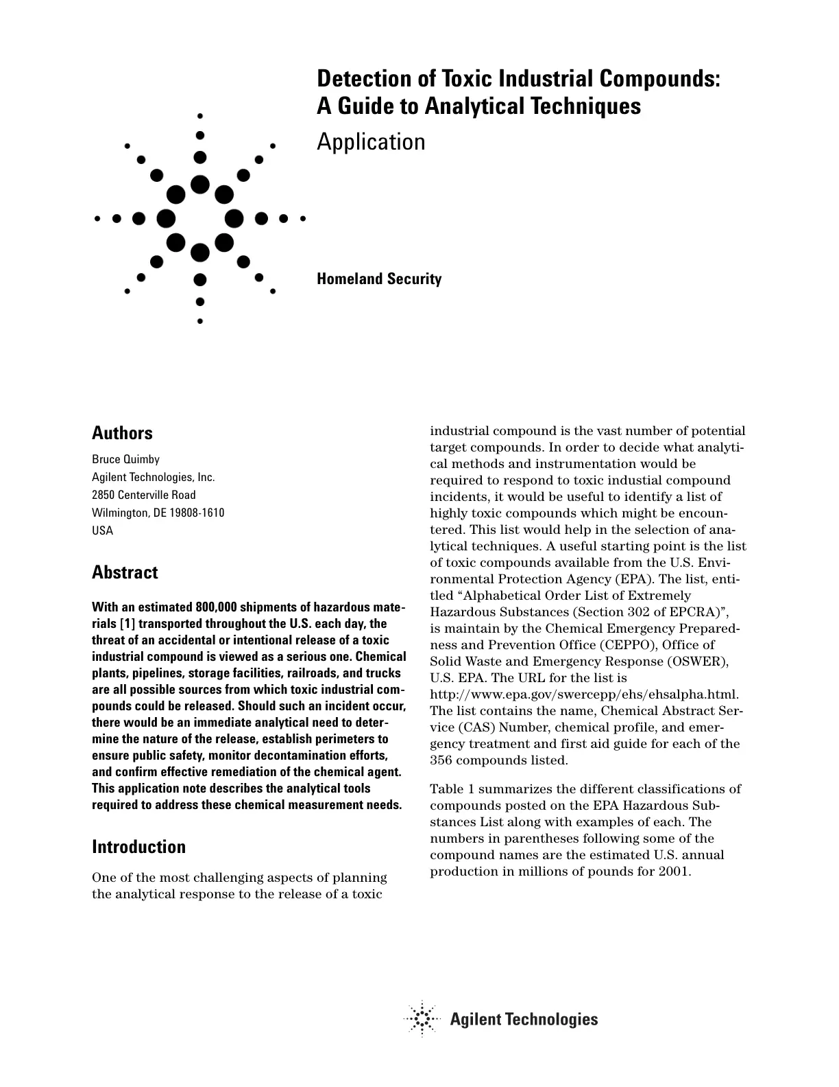 غلاف تقرير Detection of Toxic Industrial Compounds: A Guide to Analytical Techniques
