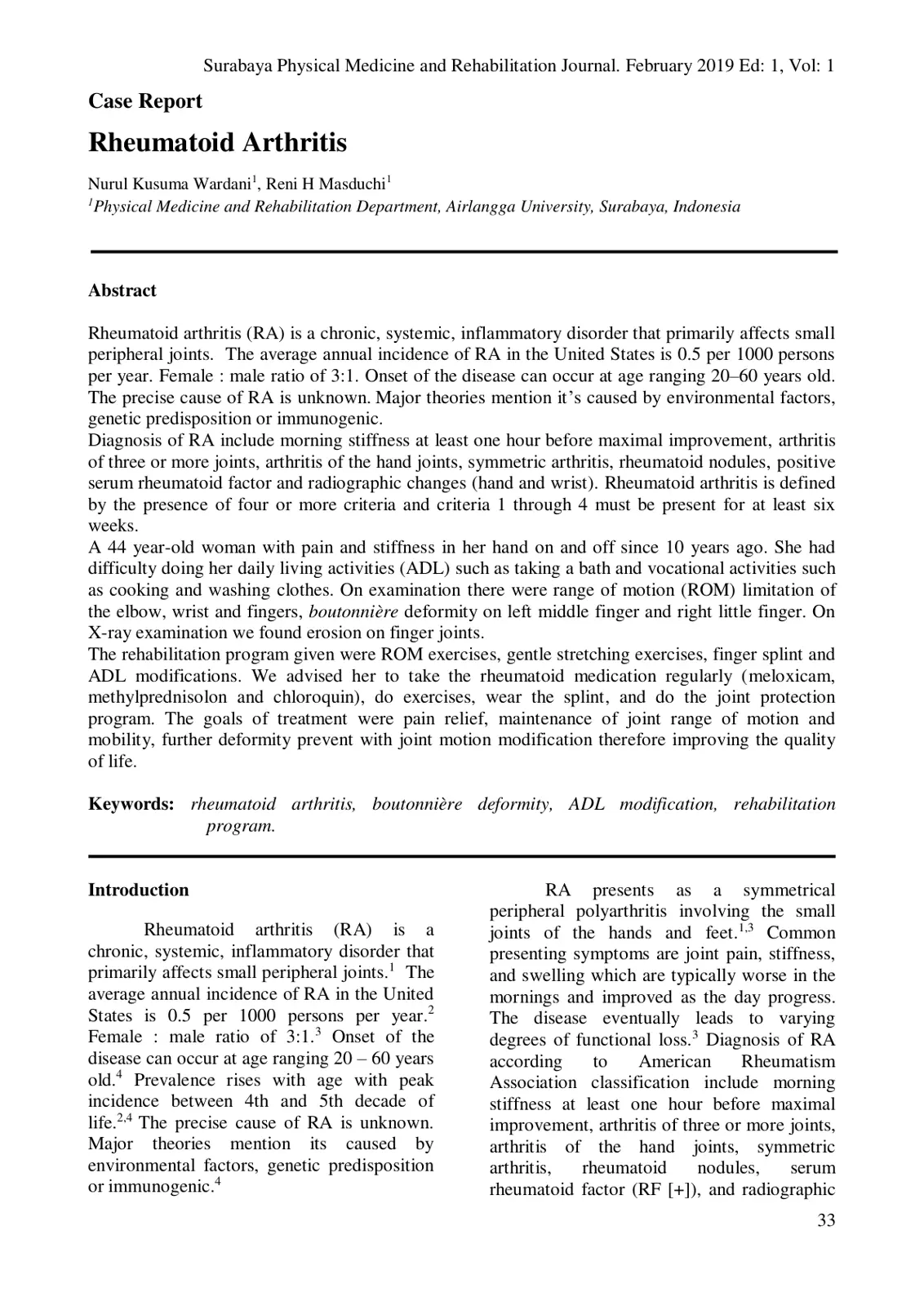 غلاف تقرير Case Report - Rheumatoid Arthritis