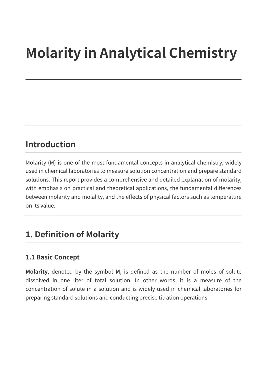 غلاف تقرير Molarity in Analytical Chemistry