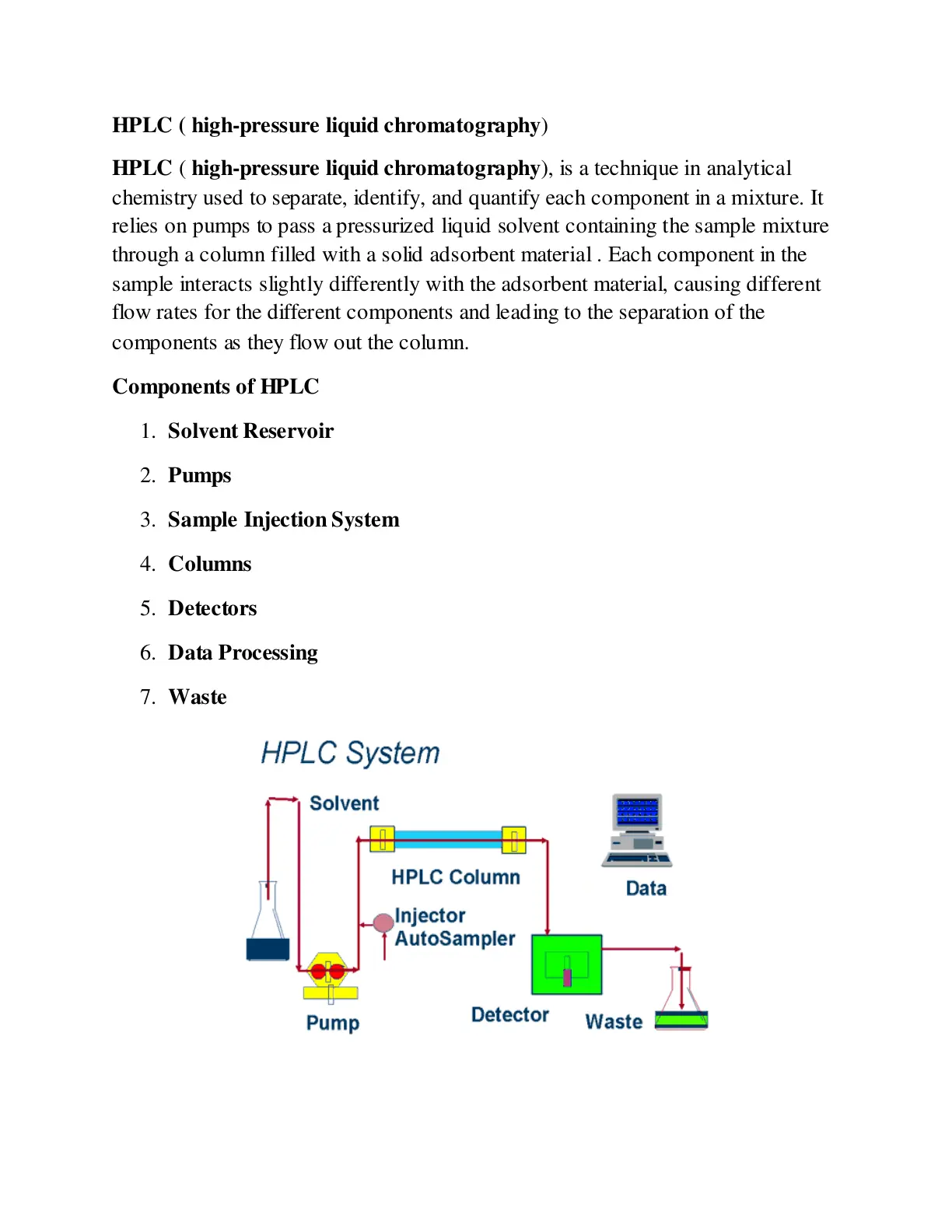 غلاف تقرير HPLC (high-pressure liquid chromatography)