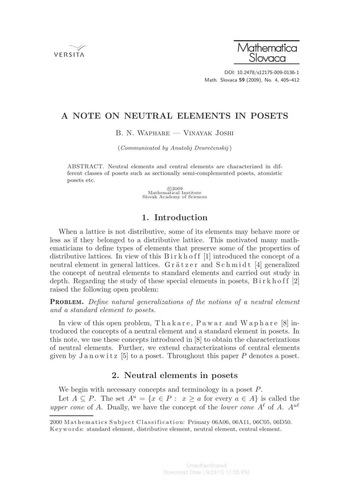 غلاف تقرير A NOTE ON NEUTRAL ELEMENTS IN POSETS