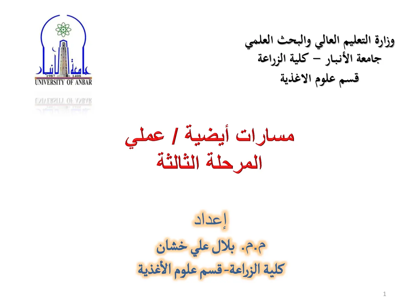 غلاف تقرير مسارات أيضية / عملي
