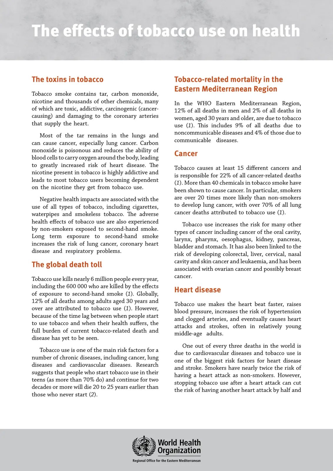 غلاف تقرير The effects of tobacco use on health