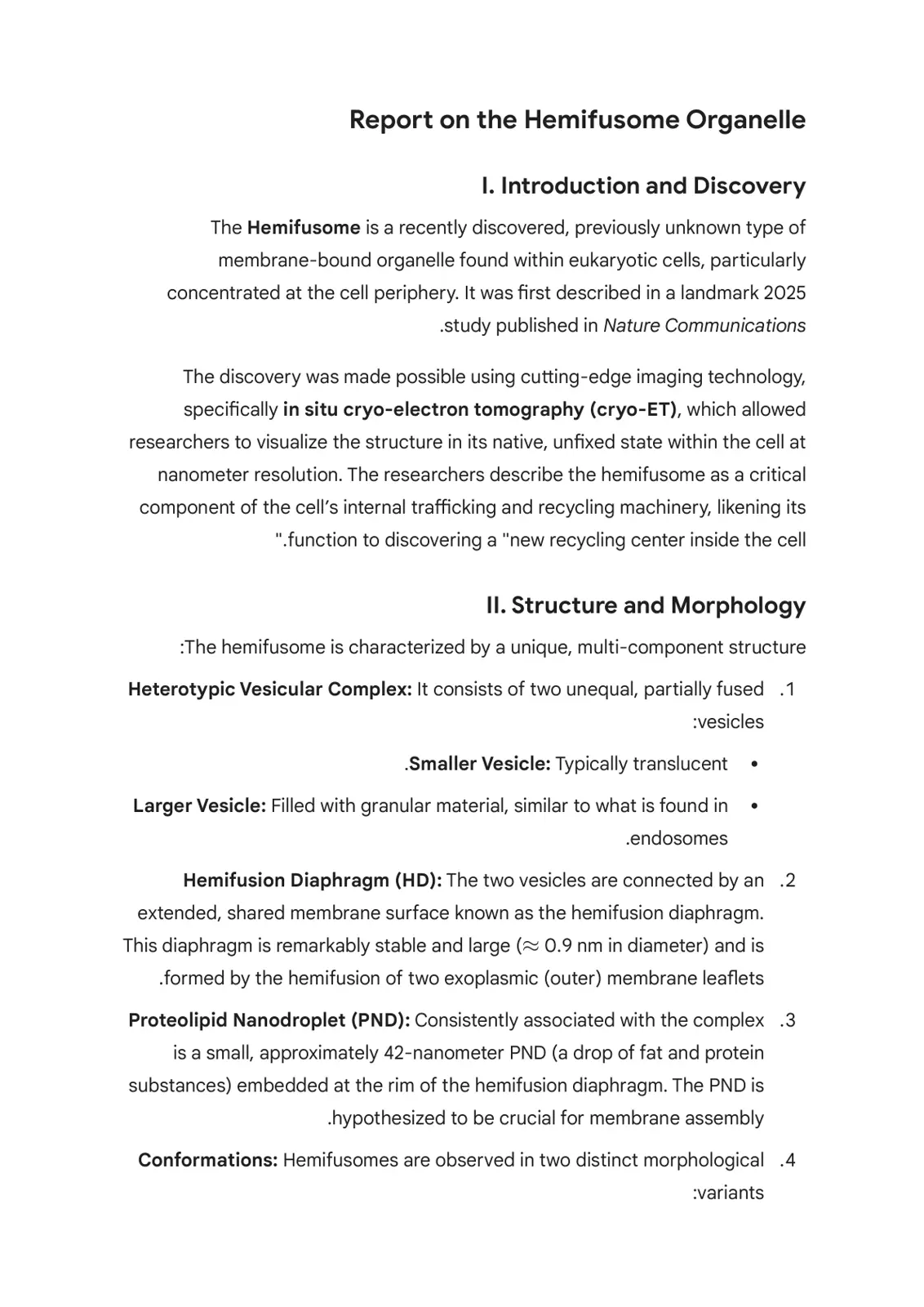 غلاف تقرير Report on the Hemifusome Organelle