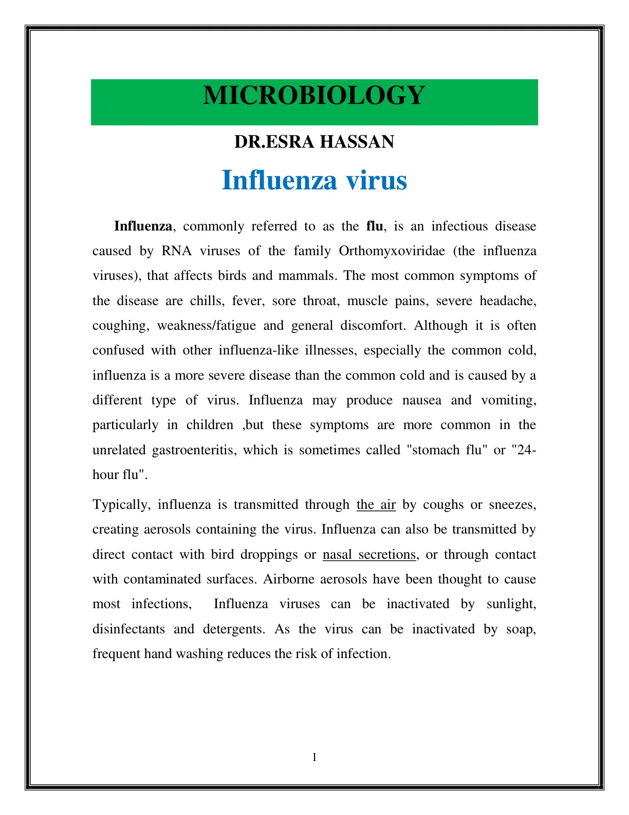 غلاف تقرير Influenza Virus