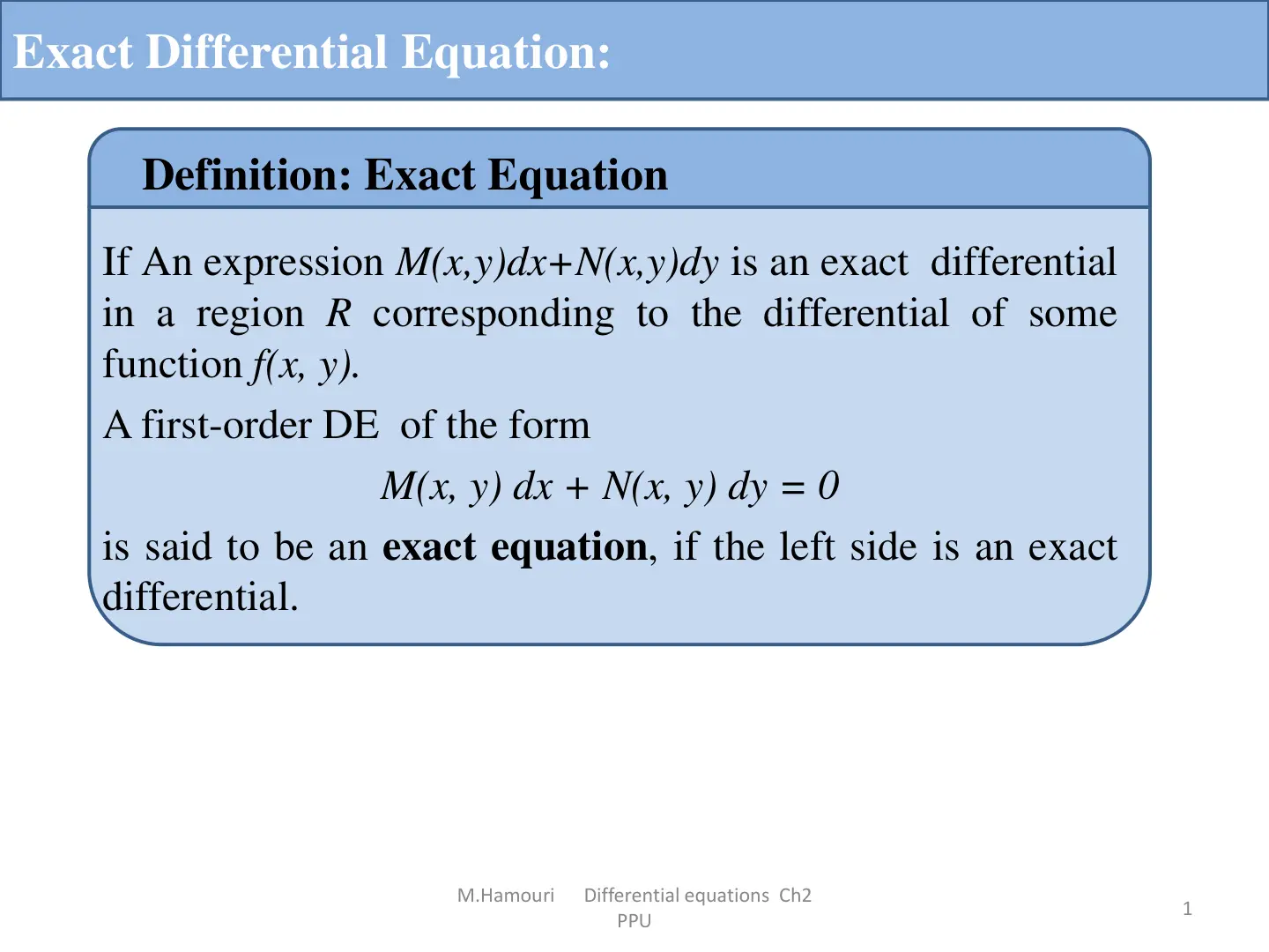غلاف تقرير Exact Differential Equation