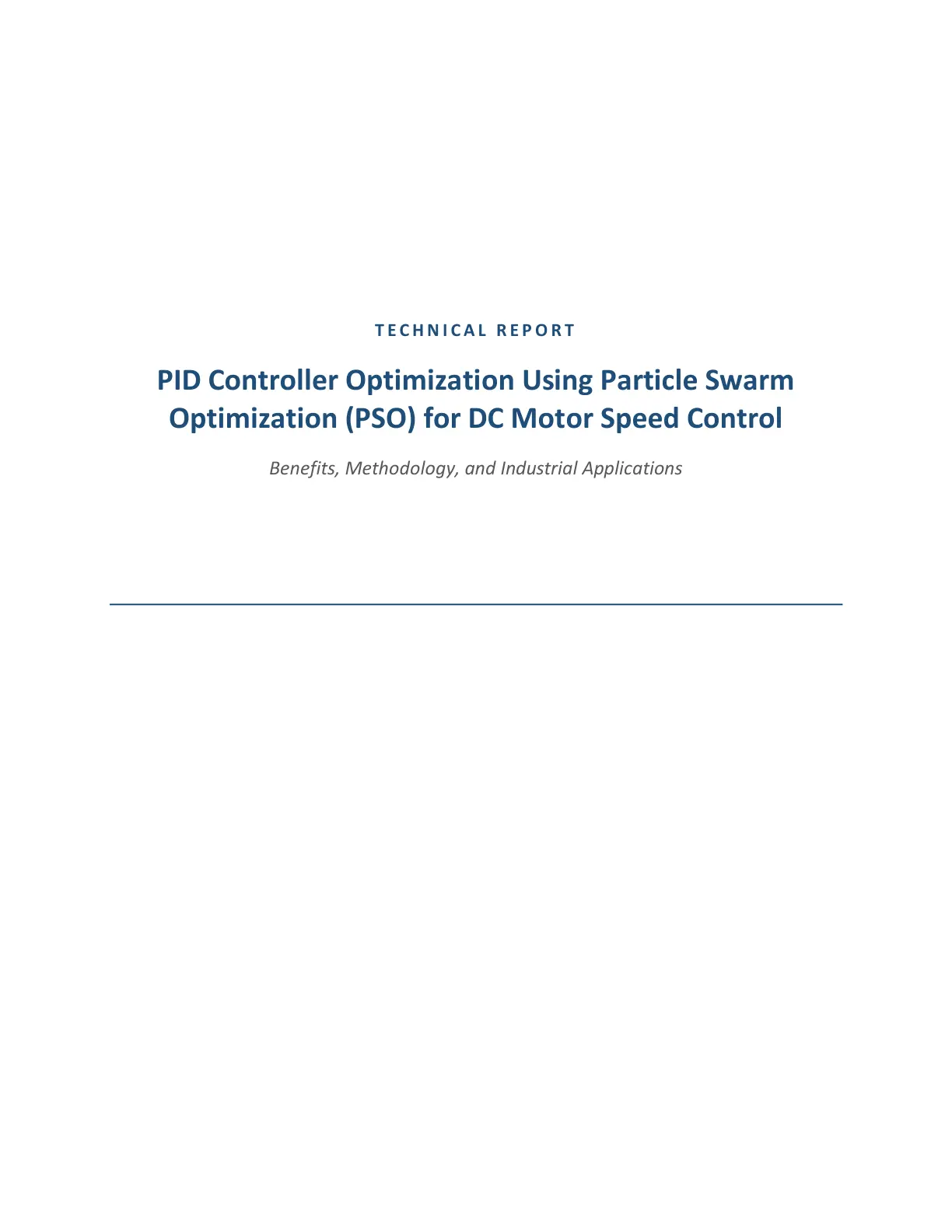 غلاف تقرير PID Controller Optimization Using Particle Swarm Optimization (PSO) for DC Motor Speed Control