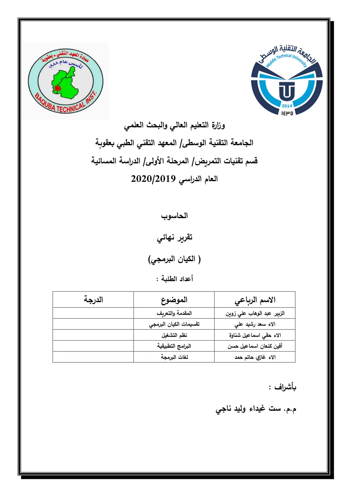 غلاف تقرير الكيان البرمجي