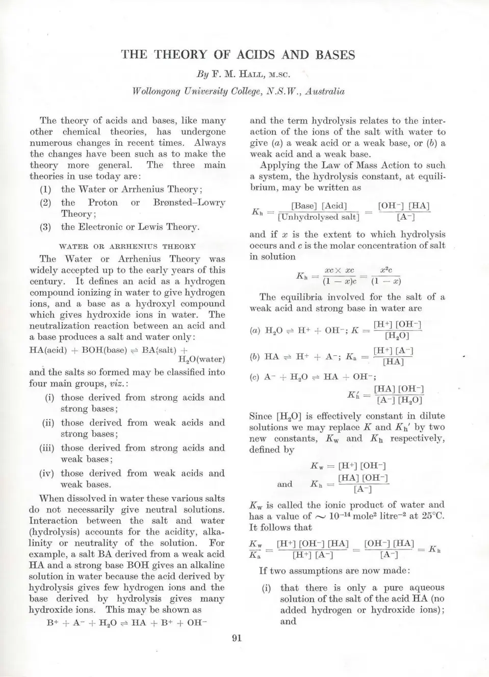 غلاف تقرير THE THEORY OF ACIDS AND BASES