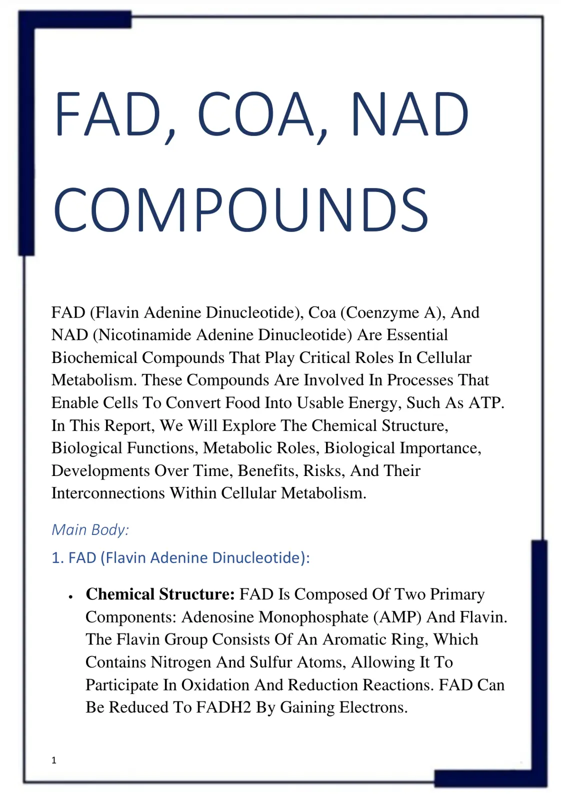 غلاف تقرير FAD, COA, NAD COMPOUNDS