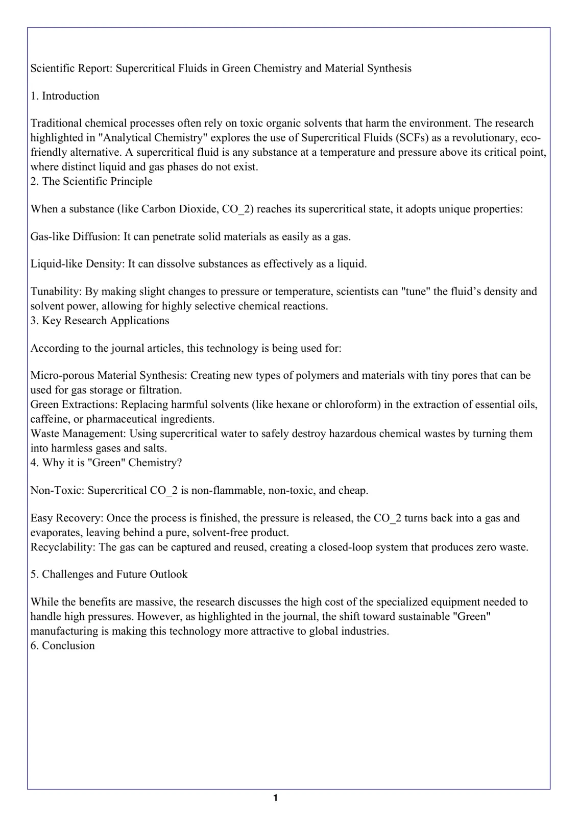 غلاف تقرير Scientific Report: Supercritical Fluids in Green Chemistry and Material Synthesis
