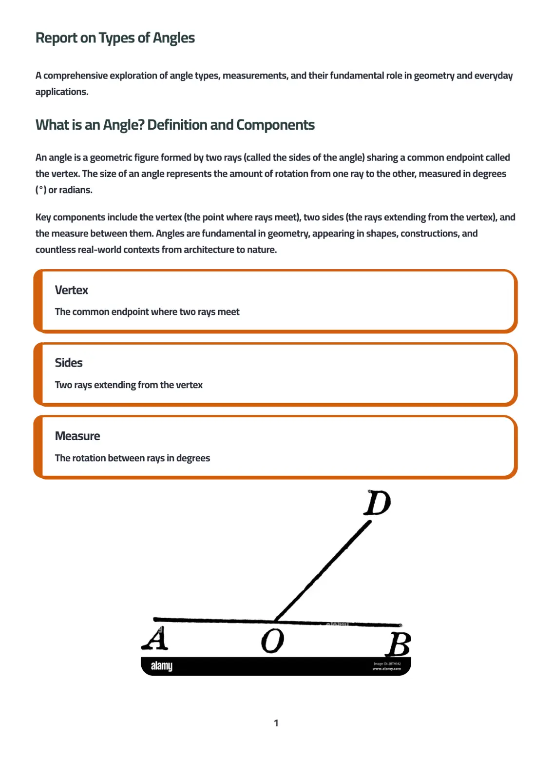 غلاف تقرير Report on Types of Angles