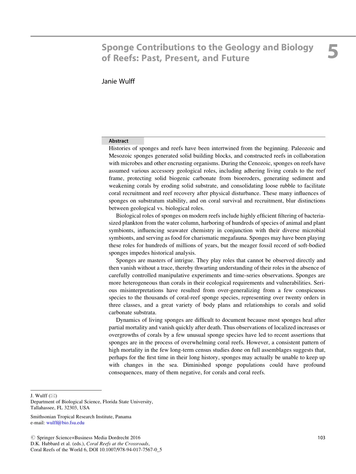 غلاف تقرير Sponge Contributions to the Geology and Biology of Reefs: Past, Present, and Future