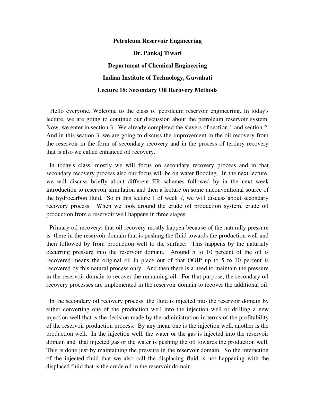 غلاف تقرير Secondary Oil Recovery Methods