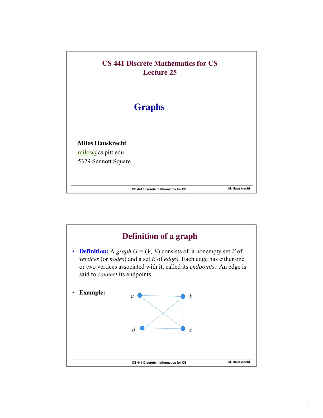 غلاف تقرير CS 441 Discrete Mathematics for CS, Lecture 25: Graphs