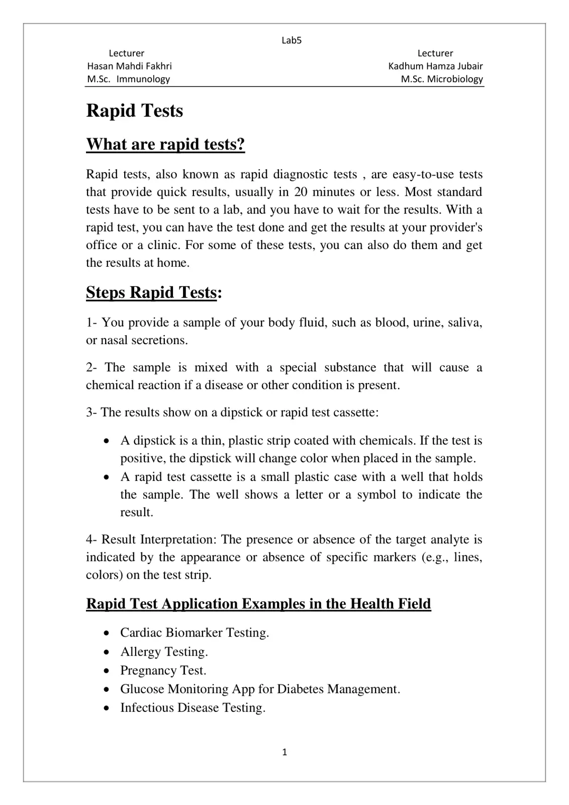 غلاف تقرير Rapid Tests