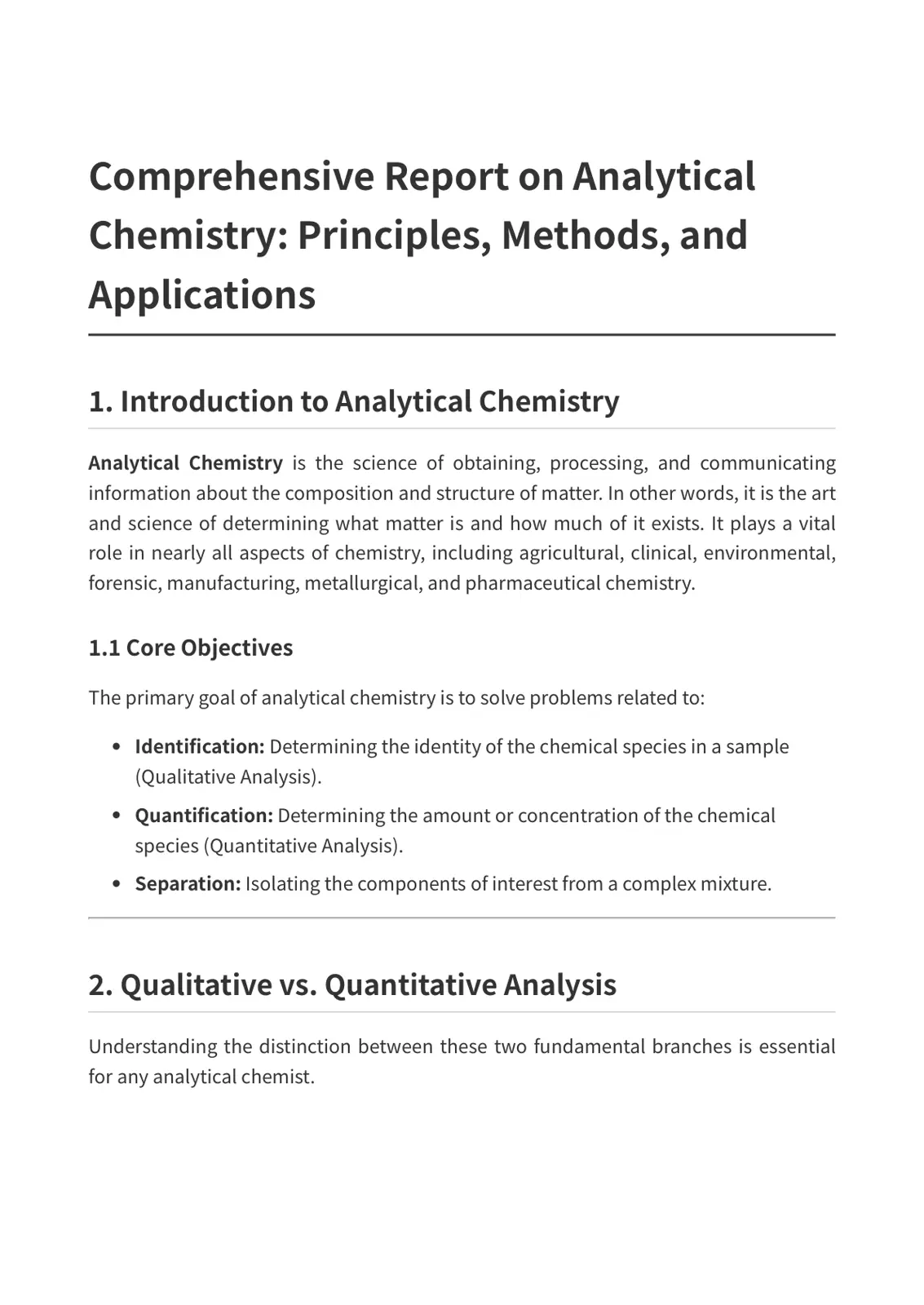 غلاف تقرير Comprehensive Report on Analytical Chemistry: Principles, Methods, and Applications