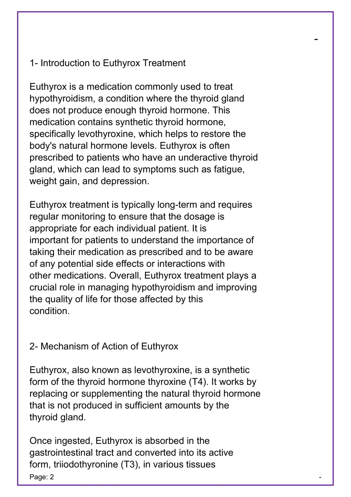 غلاف تقرير Introduction to Euthyrox Treatment