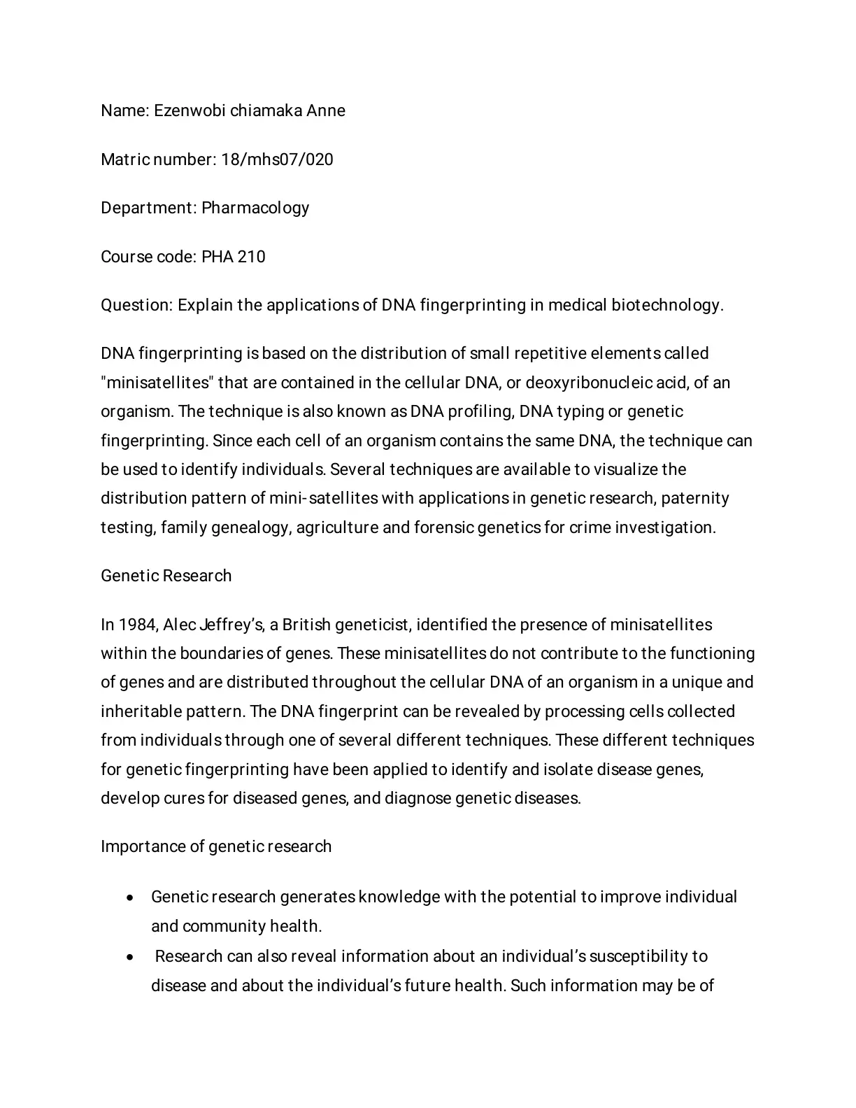 غلاف تقرير Applications of DNA Fingerprinting in Medical Biotechnology