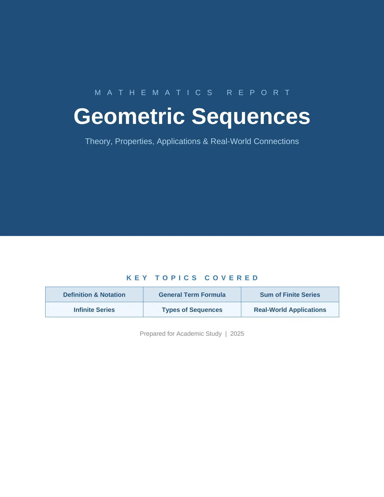 غلاف تقرير MATHEMATICS REPORT - Geometric Sequences