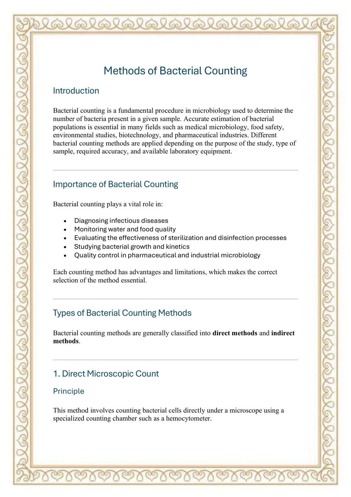 غلاف تقرير Methods of Bacterial Counting