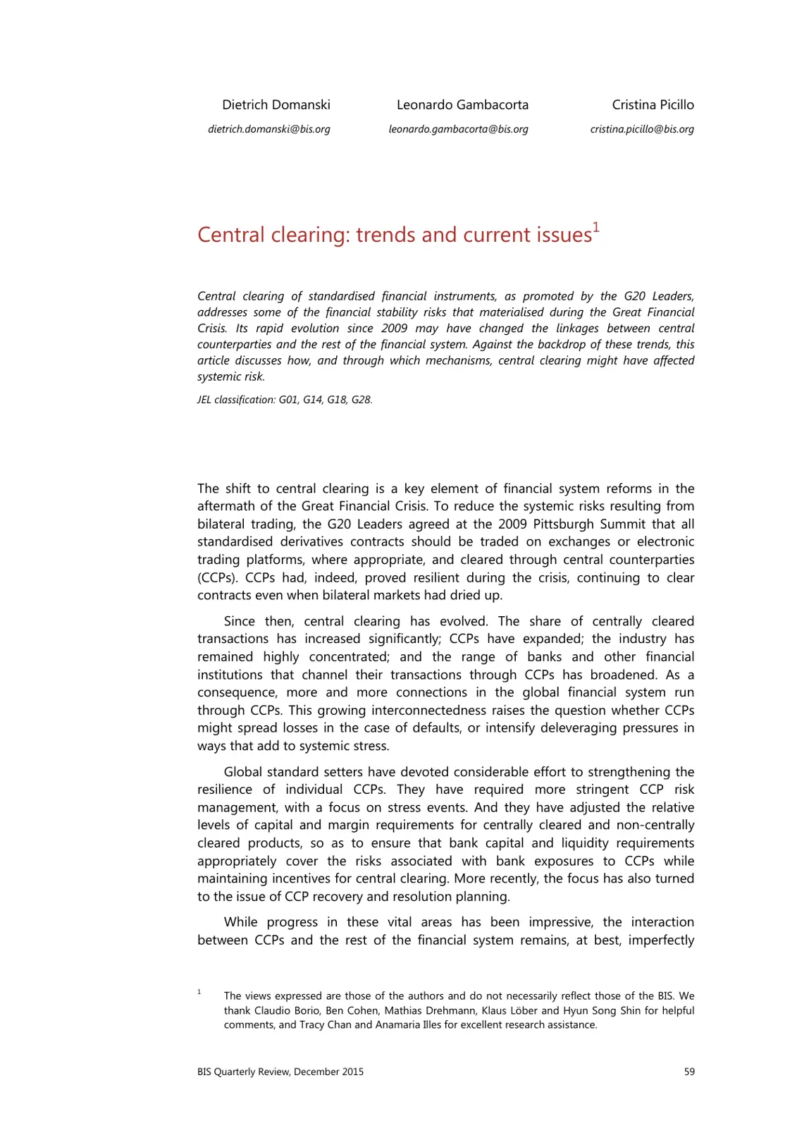 غلاف تقرير Central clearing: trends and current issues¹