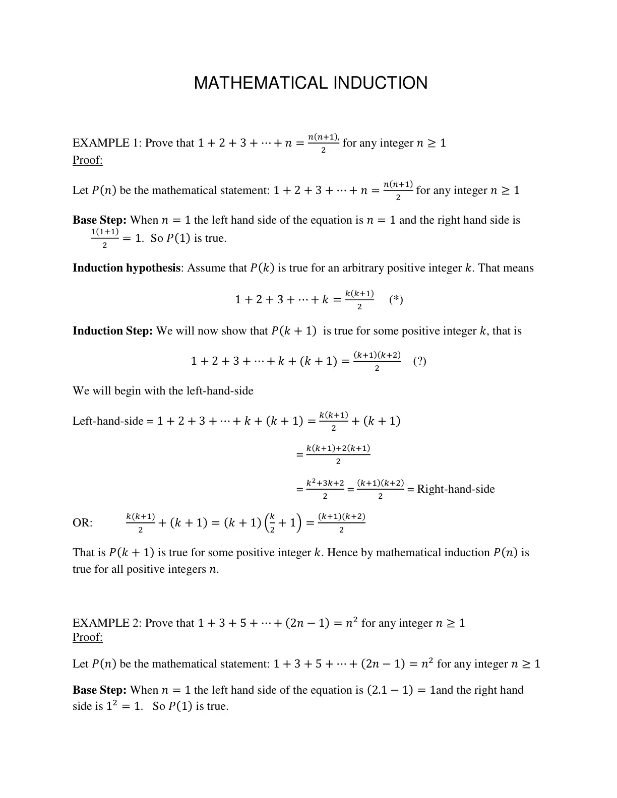 غلاف تقرير MATHEMATICAL INDUCTION EXAMPLE 1
