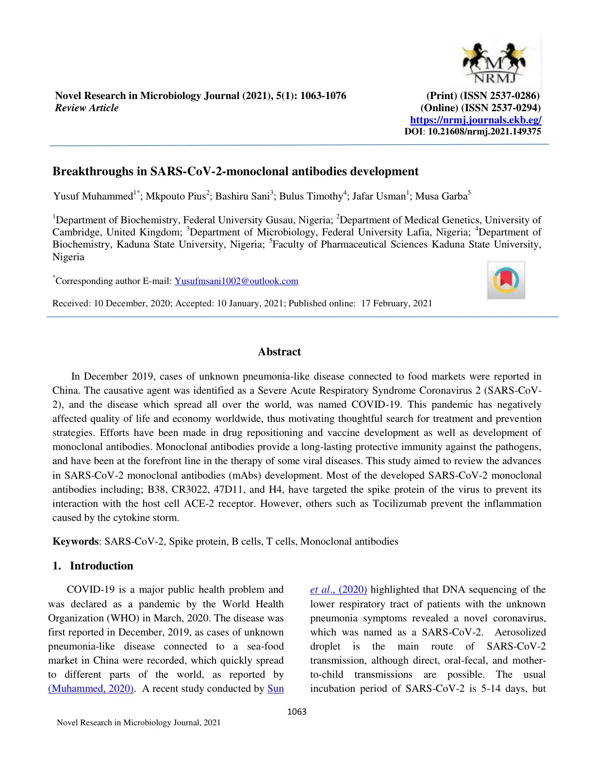 غلاف تقرير Breakthroughs in SARS-CoV-2-monoclonal antibodies development