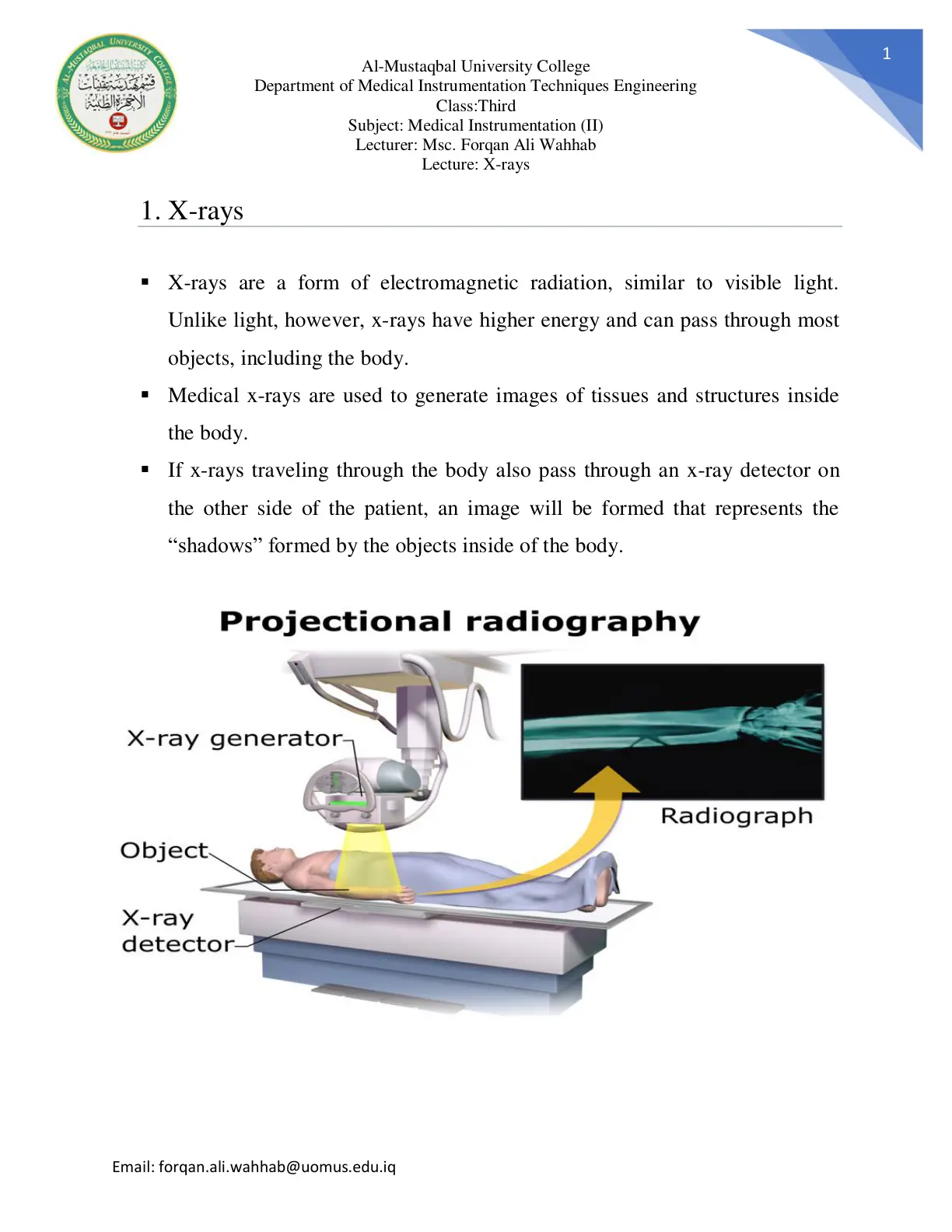 غلاف تقرير Medical Instrumentation (II) – Lecture: X-rays