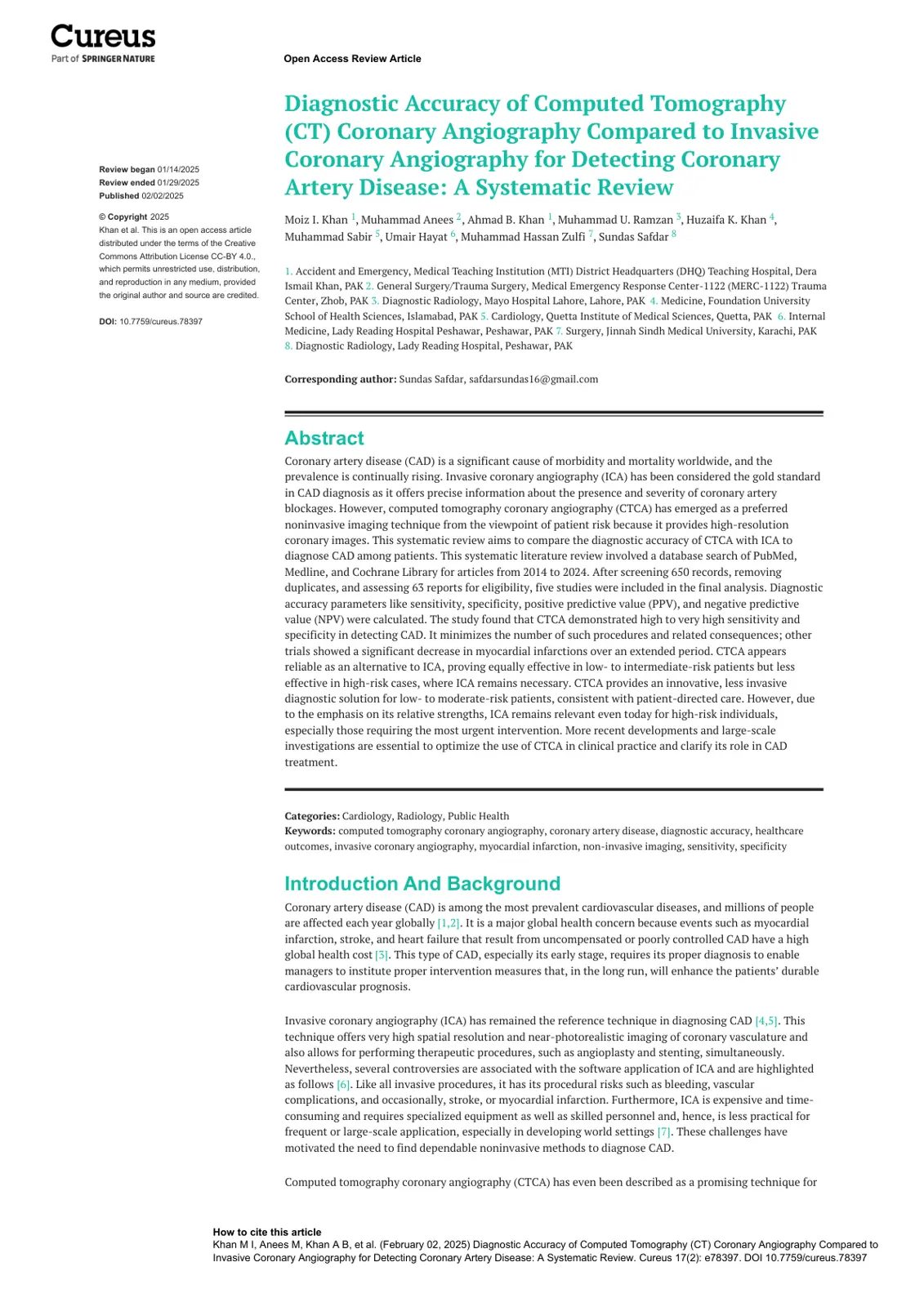 غلاف تقرير Diagnostic Accuracy of CT Coronary Angiography Compared to Invasive Coronary Angiography for Detecting Coronary Artery Disease: A Systematic Review