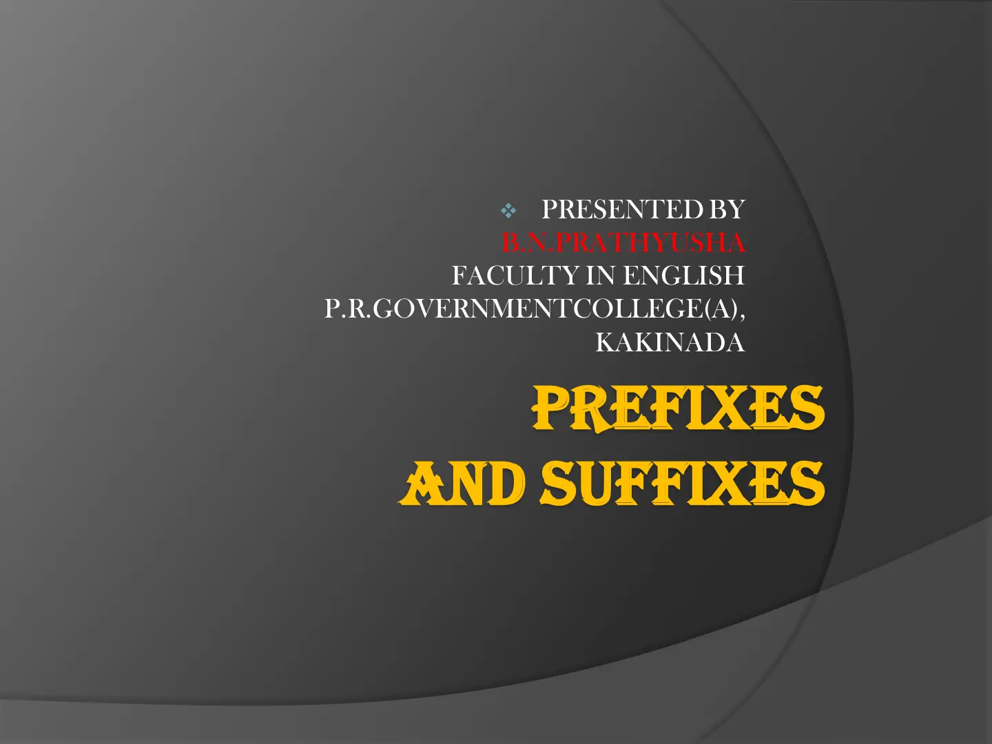 غلاف تقرير Prefixes and Suffixes