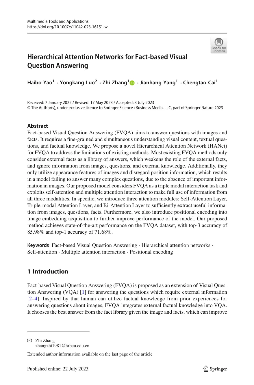 غلاف تقرير Hierarchical Attention Networks for Fact-based Visual Question Answering