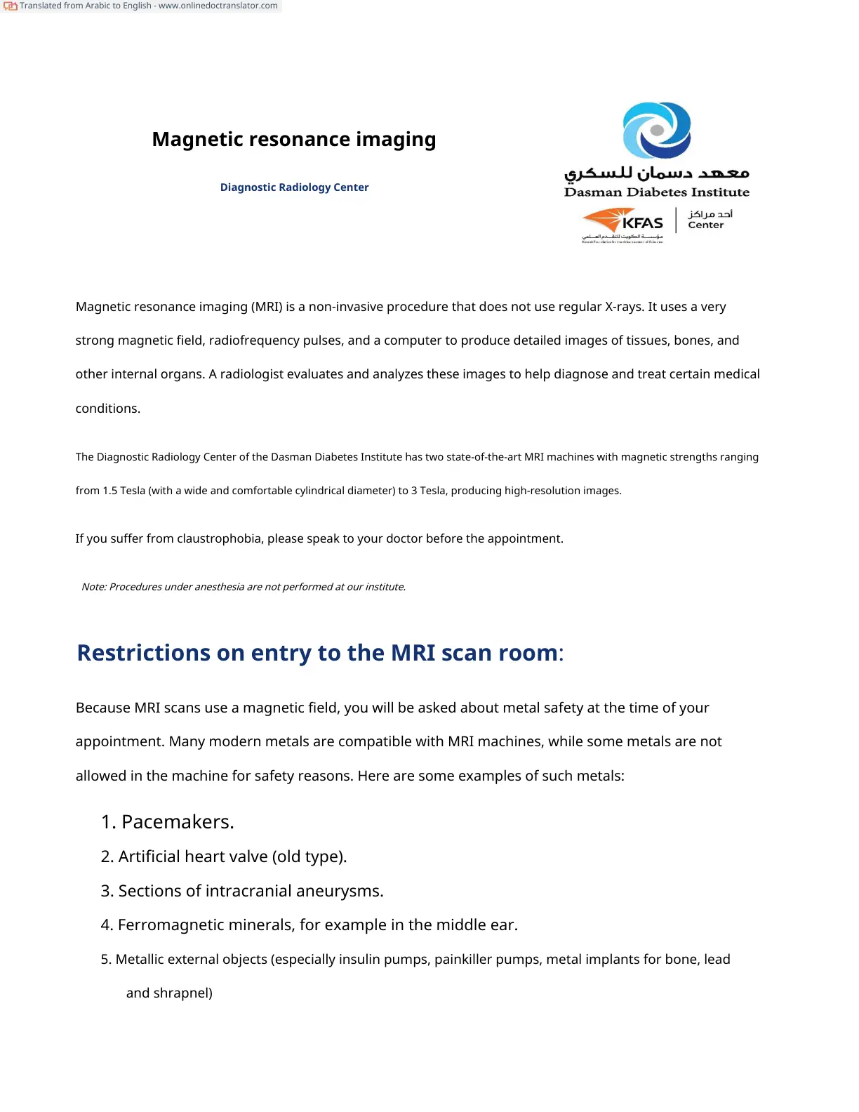 غلاف تقرير Magnetic Resonance Imaging