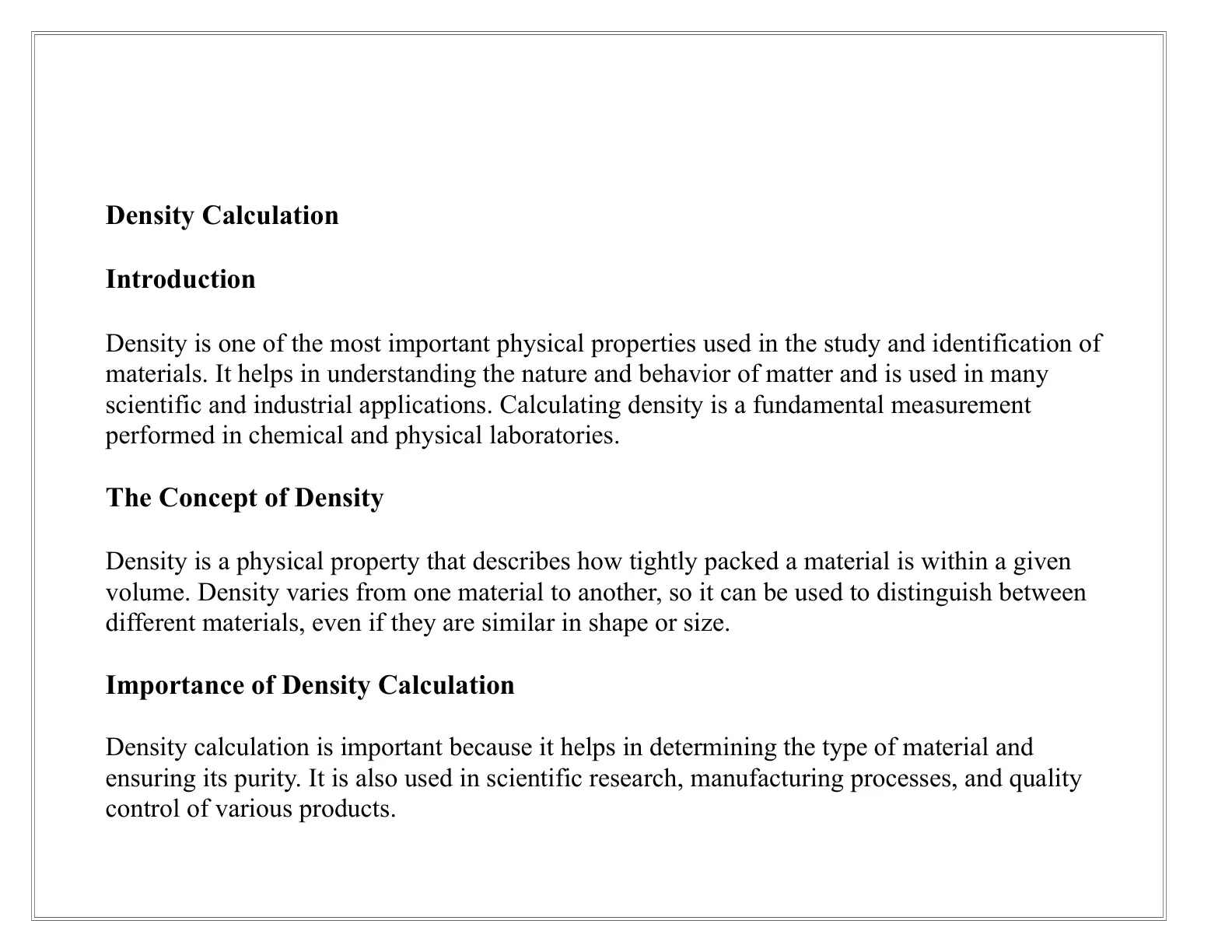 غلاف تقرير Density Calculation