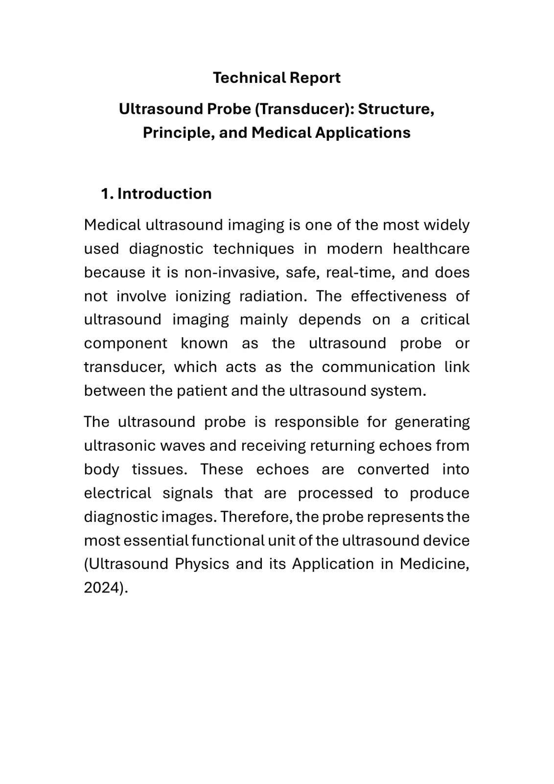 غلاف تقرير Ultrasound Probe (Transducer): Structure, Principle, and Medical Applications